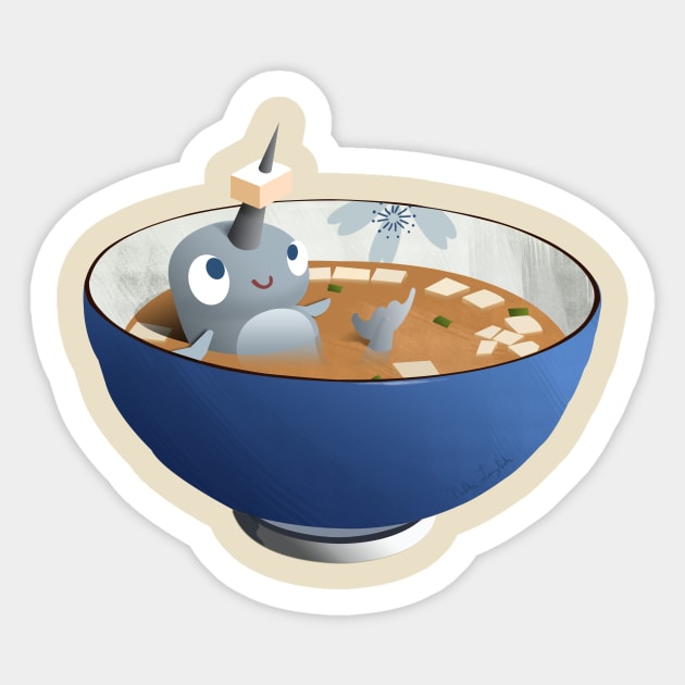 Narwal chilling in Miso Soup Sticker by drawingnikki